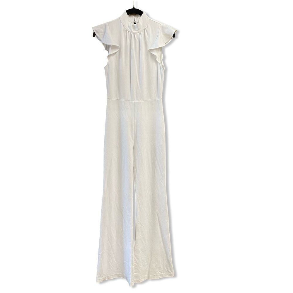 Amanda Uprichard X REVOLVE Davina Jumpsuit in Optic White Ruffled bell bottom S - Picture 5 of 8